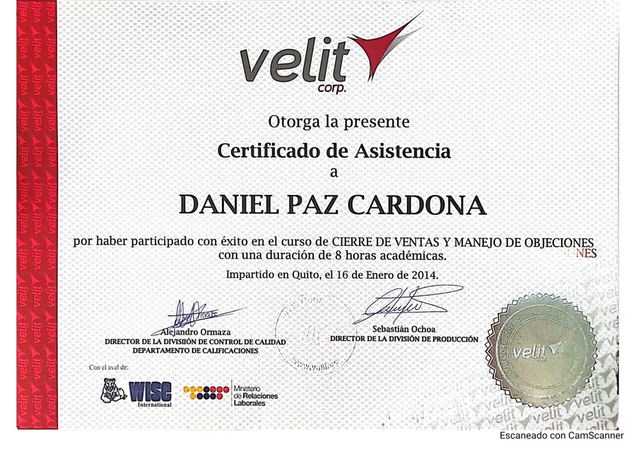 Certificado Cierre de Ventas